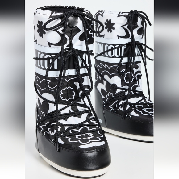 Moon Boot Icon Flower Moon Boots Floral Boots Black White Flowers - Picture 5 of 16